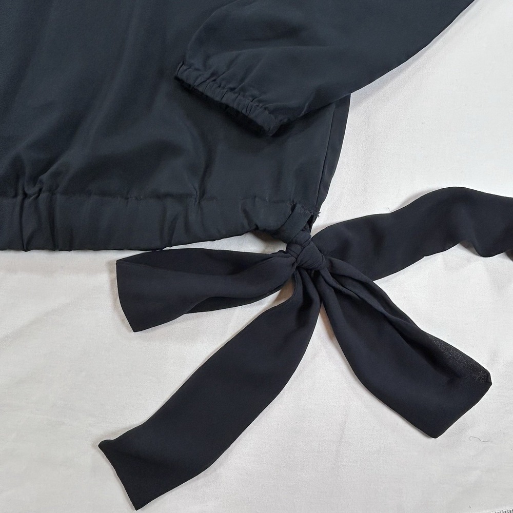 Michael Kors Top Shirt Womens S Black Tie Front Bottom Long Sleeves Classic - Picture 4 of 13